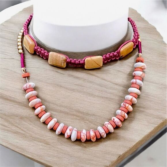 NWT New Lot of Two Free People Boho Beaded Choker/Necklaces Burgundy/Brown - Picture 1 of 10